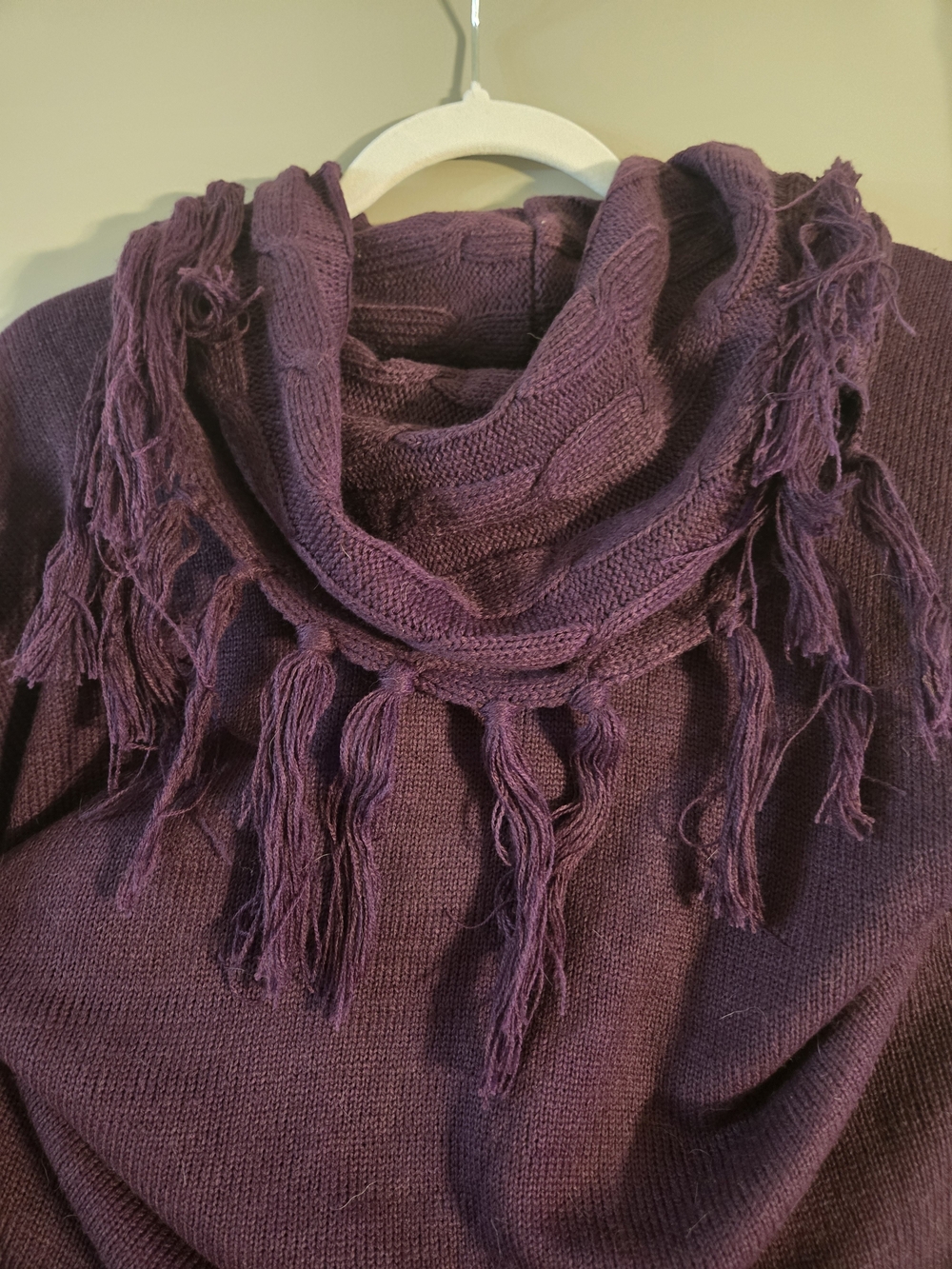 Women's Purple Cowl Neck Knit Dress with Fringe - Picture 3 of 7